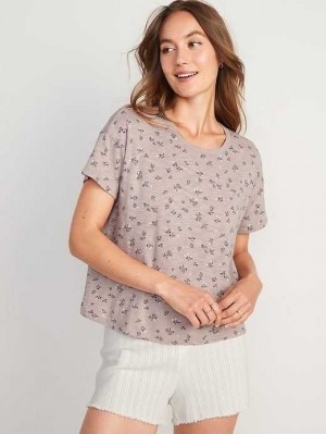 Pyjamas Old Navy Sunday Sleep Floral Slub-Knit Pajama T-Shirt Femme Grise | 490-JUAGCH
