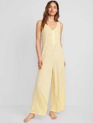 Pyjamas Old Navy Sunday Sleep Sans Manches Slub-Knit Henley Jumpsuit Femme Golden Straw | 670-JURNFT