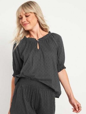 Pyjamas Old Navy Textured Clip-Dot Smocked-Sleeve Pajama Top Femme Panther | 981-NZIHPX