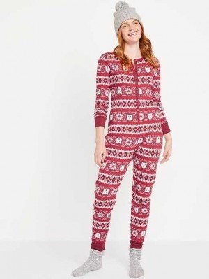Pyjamas Old Navy Thermal-Knit Pajama One-Piece Femme Rouge | 193-ITNRKY