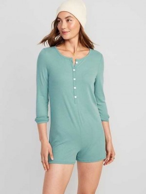 Pyjamas Old Navy UltraLite Rib-Knit Henley Pajama Romper Femme Vert | 764-SMFGXI