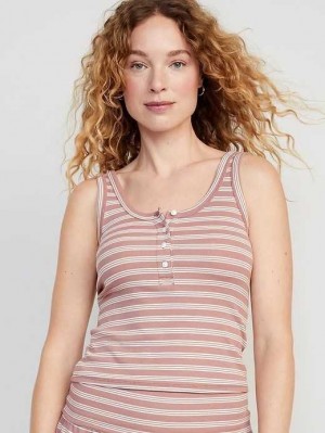 Pyjamas Old Navy UltraLite Rib-Knit Henley Lounge Tank Top Femme Marron Stripes | 678-RBAOCQ
