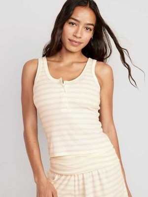 Pyjamas Old Navy UltraLite Rib-Knit Henley Lounge Tank Top Femme Rose Bleu Stripes | 549-TZRBAL