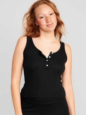 Pyjamas Old Navy UltraLite Rib-Knit Henley Lounge Tank Top Femme Noir | 067-HGRKVB