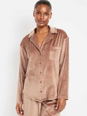 Pyjamas Old Navy Velour Pajama Shirt Femme Cocoa Fawn | 408-RFTNQL