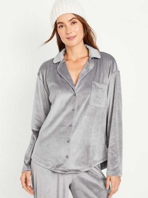 Pyjamas Old Navy Velour Pajama Shirt Femme Cinder Smoke | 261-QEYSBF