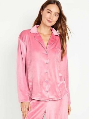 Pyjamas Old Navy Velour Pajama Shirt Femme Rose Doré | 871-IERLVD