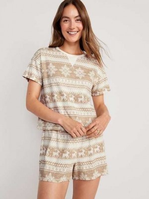 Pyjamas Old Navy Waffle-Knit Pajama Shorts Set Femme Neutral Fair Isle | 382-CFQJSV