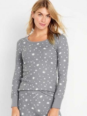Pyjamas Old Navy Waffle-Knit Pajama Top Femme Grise | 684-BYNDFZ