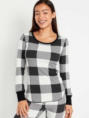 Pyjamas Old Navy Waffle-Knit Pajama Top Femme Noir | 265-AVDSFH