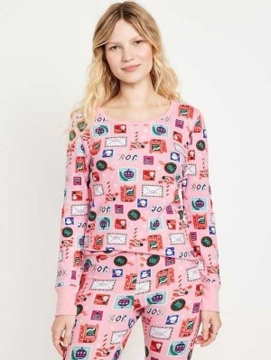 Pyjamas Old Navy Waffle-Knit Pajama Top Femme Rose | 058-DPQEUG