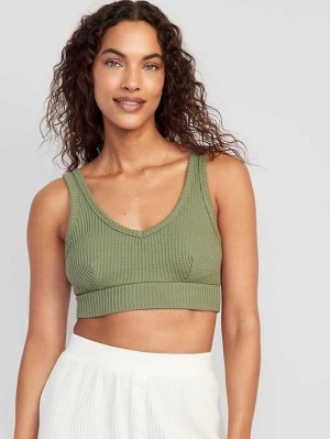 Pyjamas Old Navy Waffle-Knit V-Neck Pajama Bralette Top Femme Vert Olive | 589-FOKSTQ