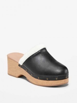 Sabot Old Navy Faux-Cuir Sherpa-Doublée Clogs Femme Blackjack | 564-IGOWKM