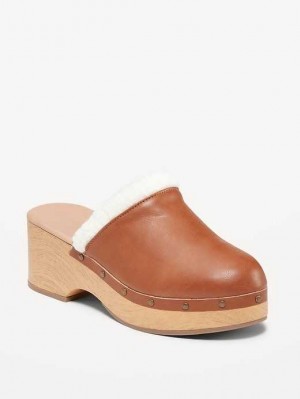 Sabot Old Navy Faux-Cuir Sherpa-Doublée Clogs Femme Marron | 073-KXYDQH