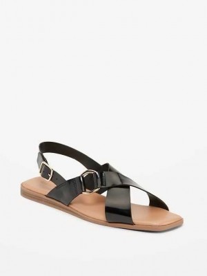 Sandale Old Navy Faux-Cuir Cross-Brides Buckled Sandals Femme Noir | 813-GJPZSA