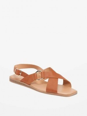 Sandale Old Navy Faux-Cuir Cross-Brides Buckled Sandals Femme Marron | 769-TDSGPY
