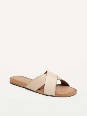 Sandale Old Navy Faux-Cuir Cross-Brides Sandals Femme Beige | 715-AQPCVD