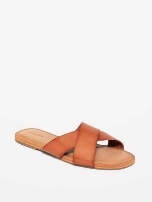 Sandale Old Navy Faux-Cuir Cross-Brides Sandals Femme Marron | 689-YVMUQH