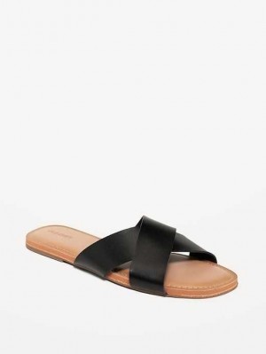 Sandale Old Navy Faux-Cuir Cross-Brides Sandals Femme Noir | 134-MVENIZ