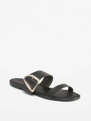 Sandale Old Navy Faux-Cuir Double-Brides Metal-Hardware Sandals Femme Noir | 176-WRUAEN