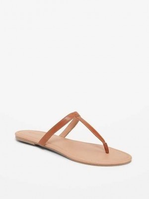 Sandale Old Navy Faux-Cuir T-Brides Sandals Femme Marron | 579-UKBYLZ