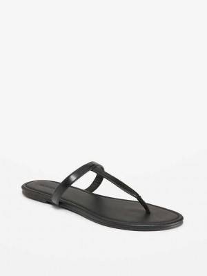 Sandale Old Navy Faux-Cuir T-Brides Sandals Femme Noir | 152-WMSBXH