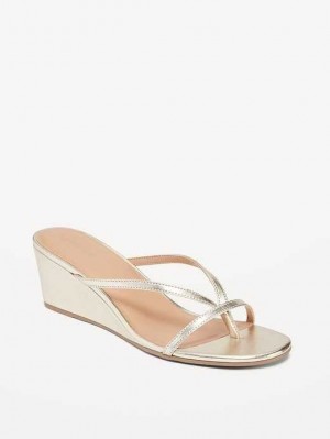 Sandale Old Navy Faux-Cuir Wedge Lanières Sandals Femme Doré | 790-JHMTFY