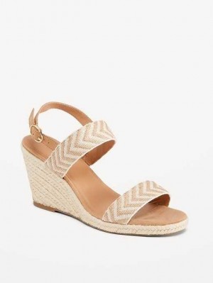 Sandale Old Navy Open-Embout Braided Straw Espadrillas Wedge Sandals Femme Beige Blanche | 962-MNRCGE