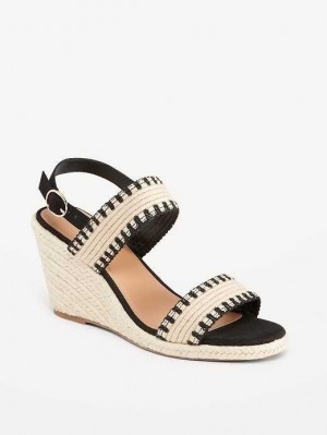 Sandale Old Navy Open-Embout Braided Straw Espadrillas Wedge Sandals Femme Noir | 297-BMVWOT