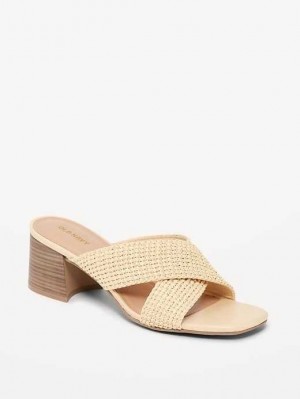 Sandale Old Navy Square-Embout Braided Straw Cross-Brides Mule Sandals Femme Beige | 678-BDCRAM