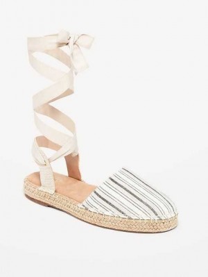 Sandale Old Navy Textile Dentelle-Up Espadrillas Sandals Femme Noir Blanche Stripes | 012-KFZMTJ