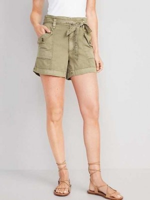 Short Old Navy Extra High-Waisted Tie-Front Cargo Workwear Shorts Femme Multicolore | 596-TKWESH