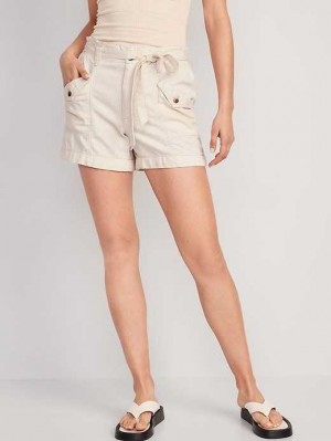 Short Old Navy Extra High-Waisted Tie-Front Cargo Workwear Shorts Femme Beige Blanche | 436-MTSZOW