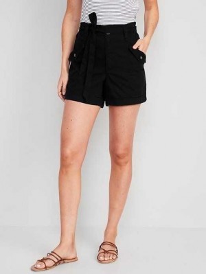 Short Old Navy Extra High-Waisted Tie-Front Cargo Workwear Shorts Femme Noir | 189-CGKZXL