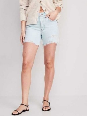 Short Old Navy High-Waisted Button-Fly OG Droit Ripped Cut-Off Jean Shorts Femme Leif | 814-LGZVXB