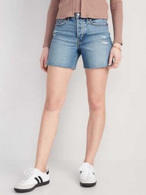 Short Old Navy High-Waisted Button-Fly OG Droit Ripped Side-Slit Jean Shorts Femme Lila | 537-NXGCWA
