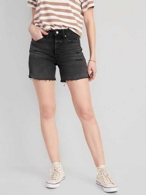 Short Old Navy High-Waisted Button-Fly O.G. Droit Ripped Side-Slit Jean Shorts Femme Noir | 328-ZFXPHL