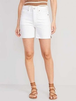 Short Old Navy High-Waisted Button-Fly OG Droit White-Wash Side-Slit Cut-Off Jean Shorts Femme Blanche | 146-ASPMCO
