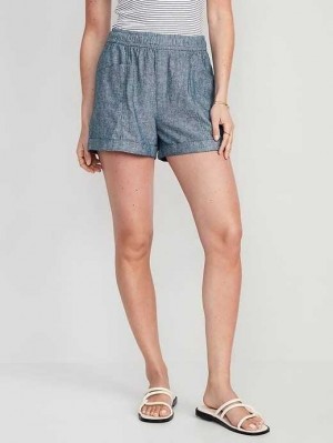 Short Old Navy High-Waisted Linen-Blend Chambray Shorts Femme Bleu | 109-ERCGWF
