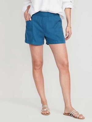 Short Old Navy High-Waisted Linen-Blend Utility Shorts Femme Bleu | 613-NBSHLJ