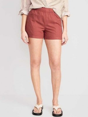 Short Old Navy High-Waisted Linen-Blend Utility Shorts Femme Rouge Foncé | 319-KXSYDH