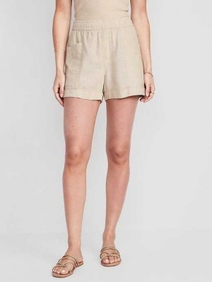 Short Old Navy High-Waisted Linen-Blend Utility Shorts Femme Beige | 273-HRXMFS