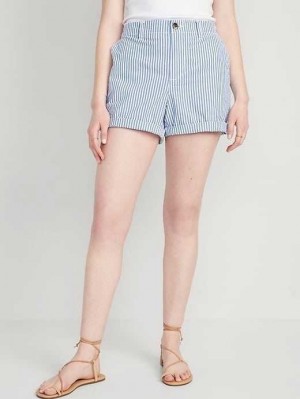 Short Old Navy High-Waisted OGC Chino Seersucker Pull-On Shorts Femme Bleu | 590-BRFJON