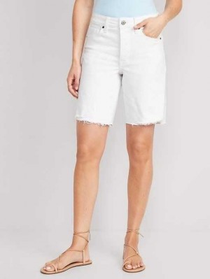 Short Old Navy High-Waisted OG Droit Button-Fly White Jean Shorts Femme Blanche | 206-LJVDQB