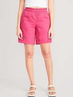 Short Old Navy High-Waisted Poplin Pull-On Shorts Femme Rose | 829-ELFKDH