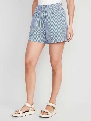 Short Old Navy High-Waisted Rayé Pull-On Shorts Femme Blanche Bleu Stripes | 487-MDPEOS