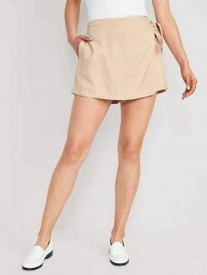 Short Old Navy High-Waisted Side-Tie Linen-Blend Skort Femme Desert Floor | 670-XDHGKS