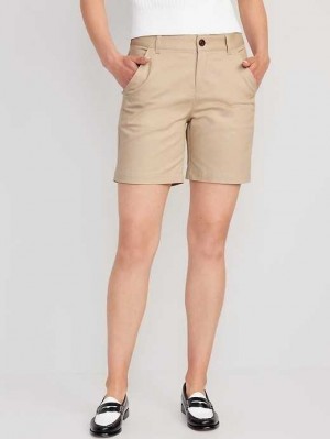 Short Old Navy High-Waisted Uniform Bermuda Shorts Femme Rolled Oats | 539-CDGXBA