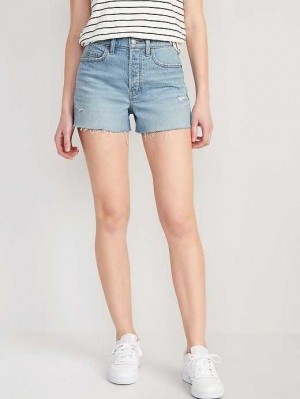 Short Old Navy Higher High-Waisted Button-Fly Sky-Hi A-Line Cut-Off Jean Shorts Femme Lavage Clair | 875-WCQGHE