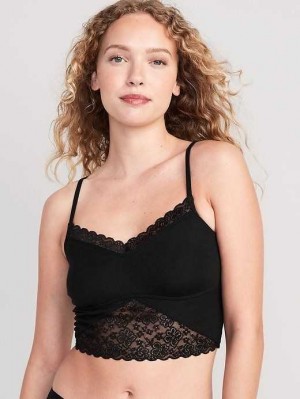 Sous Vêtement Old Navy Dentelle-Paneled Rib-Knit Brami Top Femme Noir | 260-JMVQXZ